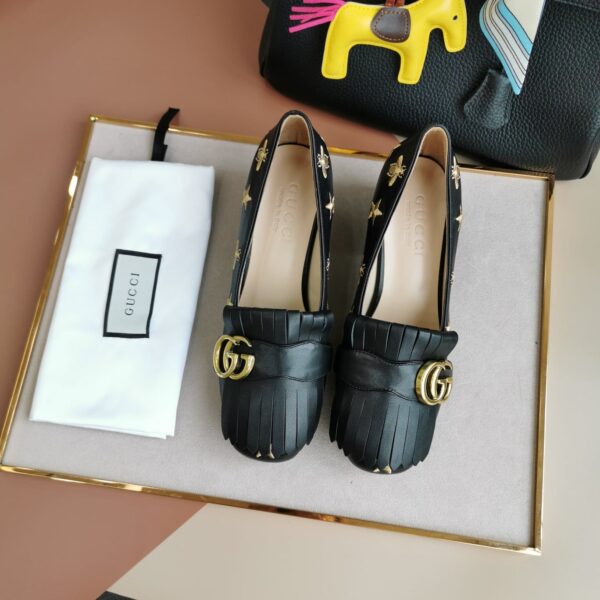 Gucci  Embroidered Bee Star Leather Mid-Heel Pump Black - Image 3