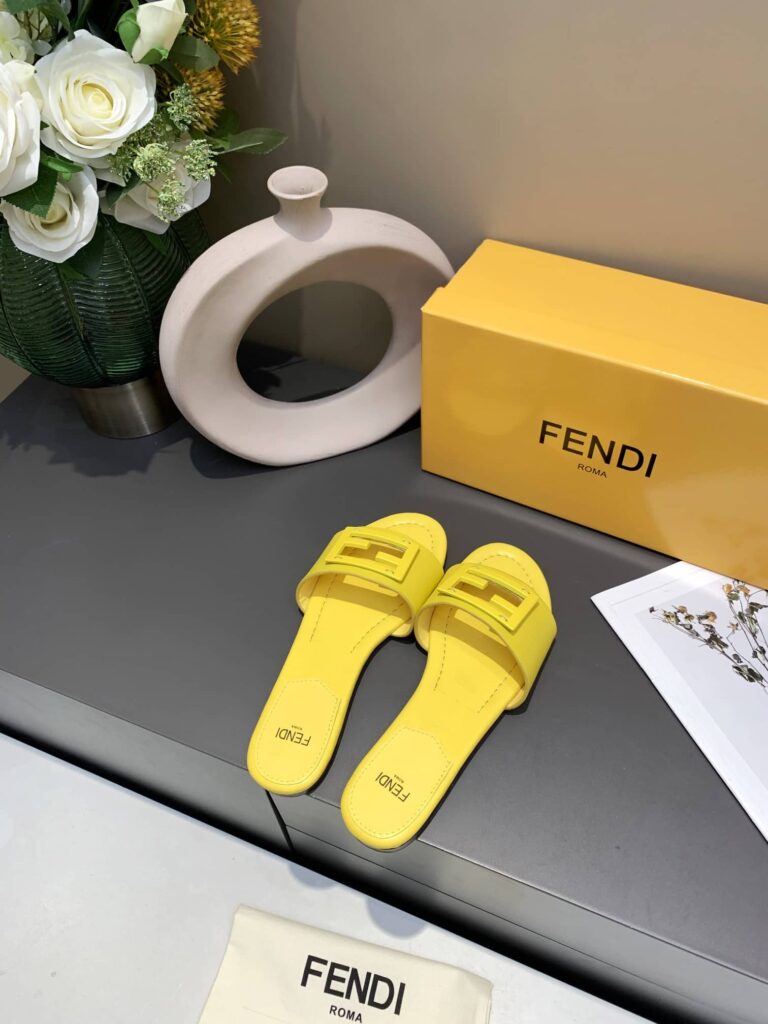 Fendi Signature Leather Sandals Slide Yellow 8R8136Ae7Tf0Vva - Image 3