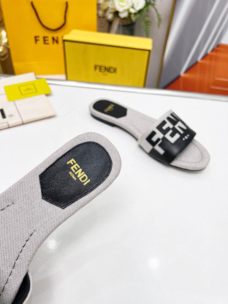 Fendi Signature Canvas Leather Slides Black 8R8337Ajzuf0Wzm - Image 3