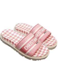 Dior Dway Slipper Pink And White Micro Houndstooth Embroidered