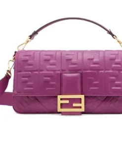 Fendi Baguette Leather Purple Bag 27Cm