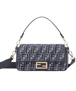 Fendi Baguette Ff Chenille Bag Dark Blue 27Cm