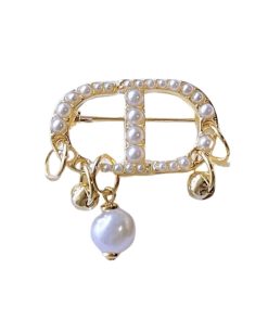 Dior Cd Brooch Gold With Pearls