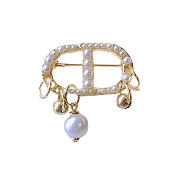 Dior Cd Brooch Gold With Pearls