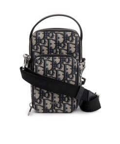 Dior Micro Rider Pouch Oblique Jacquard Bag Beige And Black 17Cm