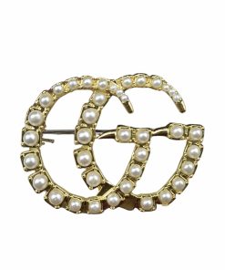 Gucci Gg Brooch Gold With Pearls