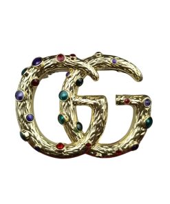 Gucci Gg Brooch Gold With Multicolored Stone