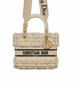 Dior Lady Dlite Latte Cannage Shearling Beige 24Cm