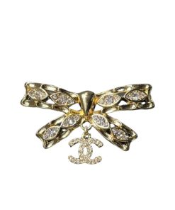 Chanel Cc Bowtie Brooch Gold