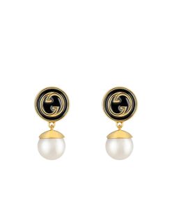Gucci Blondie Pearl Earrings Gold Tone 774612 I9757 8499