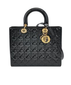 Dior Lady Dior Patent Cannage Calfskin Bag Black 32Cm