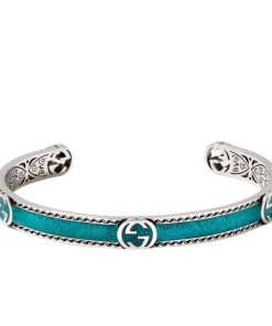 Gucci Cuff Bracelet Interlocking Gg Sterling Silver Turquoise Enamel