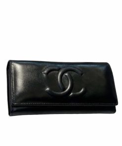Chanel Long Lambskin Wallet Black 19Cm