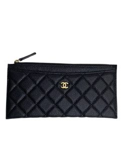 Chanel Classic Zip Pouch Caviar Wallet Black 22Cm