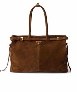 Prada Large Suede Handbag Cocoa Brown 38Cm