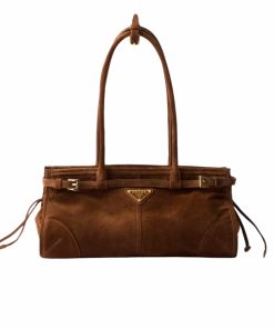 Prada Medium Suede Handbag Cocoa Brown 32Cm P00955527