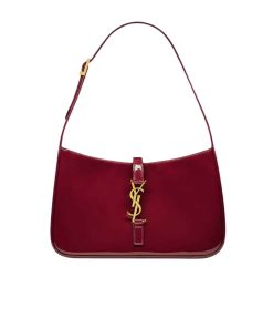Saint Laurent Le 5 A 7 Patent Hobo Bag In Shiny Leather Wine Red 25Cm