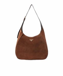Prada Large Suede Shoulder Bag Cocoa Brown 34Cm
