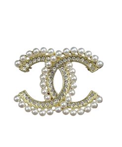 Chanel Cc Brooch Gold With Stones Attached And Pearls