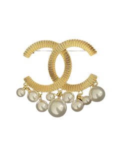 Chanel Cc Brooch Gold With Pearls