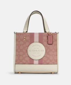 Coach Dempsey Tote 22 In Signature Jacquard Pink Multicolor C5115