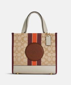 Coach Dempsey Tote 22 In Signature Jacquard Beige Multicolor C7083