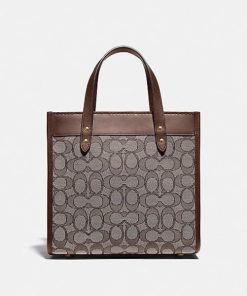 Coach Field Tote 22 In Signature Jacquard Beige Multicolor C3866