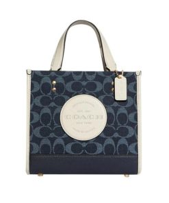 Coach Dempsey Tote 22 In Signature Jacquard Navy Blue Multicolor C5638