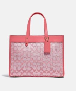Coach Field Tote 30 In Signature Jacquard Pink C3282