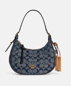 Coach Kleo Hobo In Signature Chambray Navy Blue C8163
