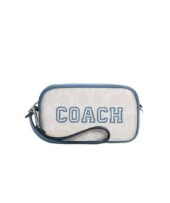 Coach Jamie Wristlet In Signature Canvas With Varsity Motif Blue Cb851Svuob