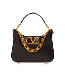 Valentino Garavani Small Stud Sign Leather Hobo Bag In Black