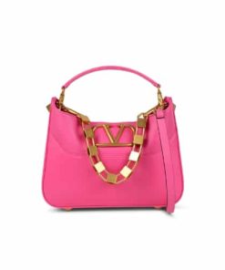 Valentino Garavani Small Stud Sign Leather Hobo Bag In Pink