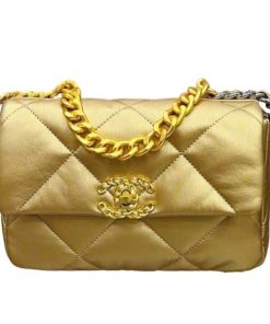 Chanel 19 Flap Bag In Gold Lambskin 25Cm