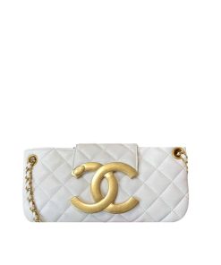 Chanel Long Flap Cc Logo Bag White 23Cm