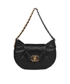 Chanel 19 Hobo Bag Lambskin Mixed Metal Hardware Black 28Cm