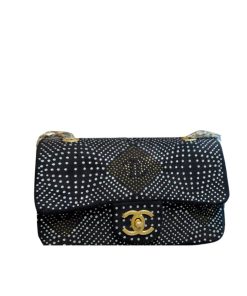 Chanel Evening Bag Velvet Diamante Metal Black 25Cm