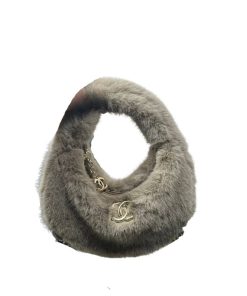 Chanel Fur Hobo Bag Grey 21Cm