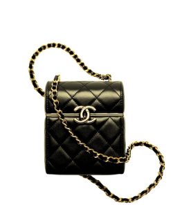 Chanel Small Box With Chain Gold Hardware Black 13Cm