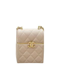 Chanel Small Box With Chain Gold Hardware Beige 13Cm