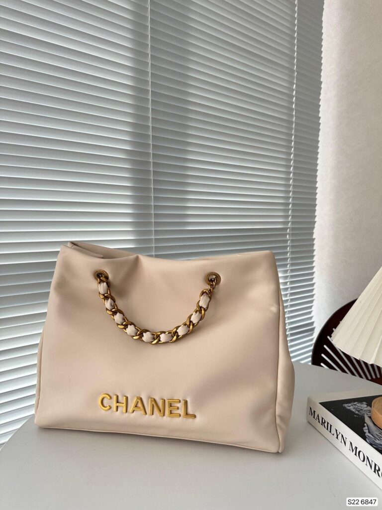 Chanel Tote Bag With Chain Beige 40Cm - Image 2