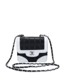 Chanel Black And White Patent Leather Shoulder Strap Bag 18Cm