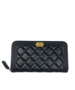 Chanel Boy Long Zipped Wallet With Gold Hardware Black 19.4Cm