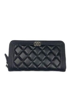 Chanel Boy Long Zipped Wallet Black 19.4Cm