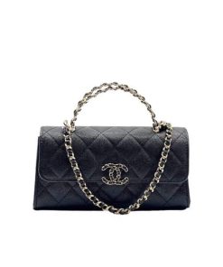 Chanel 23P Clutch With Chain Bag With Top Handle Black 19Cm