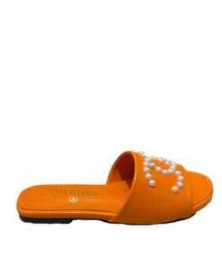 Chanel Cc Pearl Slippers Orange