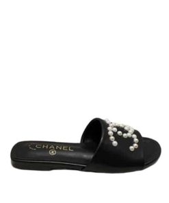 Chanel Cc Pearl Slippers Black