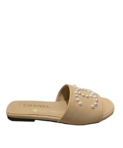 Chanel Cc Pearl Slippers Beige