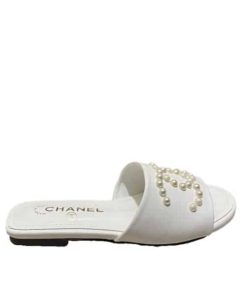 Chanel Cc Pearl Slippers White