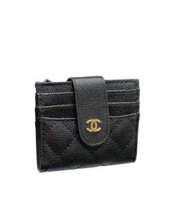 Chanel Card Holder Black With Gold Hardware 12Cm
